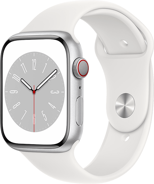 Apple Watch Series 8 (45mm) in Silver Alum -- White Band - M / L